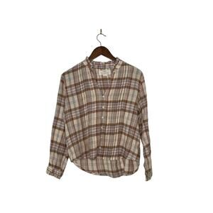 Trovata Plaid Blouse Size Small Finley Beige Pintuck Long Sleeve
